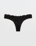Show Off Dozen Roses Lace Thong Underwear - True Black