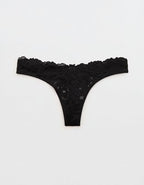 Show Off Dozen Roses Lace Thong Underwear - True Black