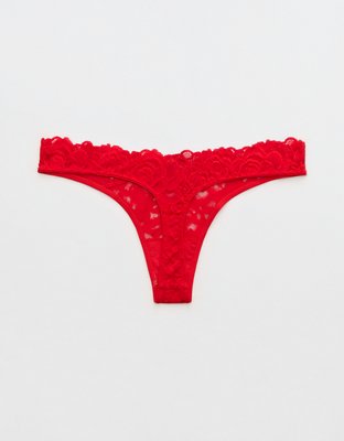 Show Off Dozen Roses Lace Thong Underwear - Bright Red