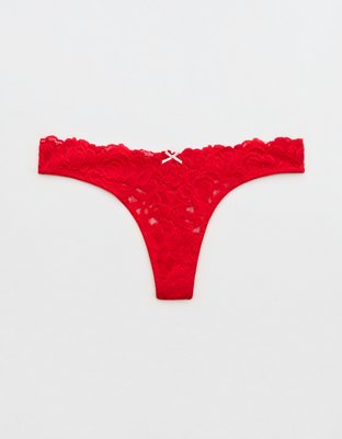 Show Off Dozen Roses Lace Thong Underwear - Bright Red