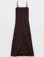 OVERSLEPT by Aerie Liquid Satin Maxi Slip Dress - Deep Earth