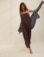 OVERSLEPT by Aerie Liquid Satin Maxi Slip Dress - Deep Earth