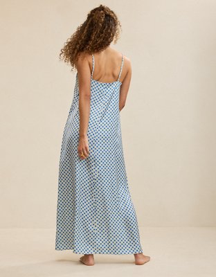 OVERSLEPT by Aerie Liquid Satin Maxi Slip Dress - Green Sheen