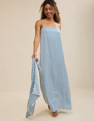 OVERSLEPT by Aerie Liquid Satin Maxi Slip Dress - Green Sheen