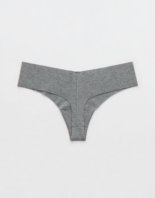 Superchill No Show Cotton Thong Underwear - Dark Heather Gray
