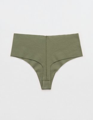 Superchill No Show Cotton Mid Rise Thong Underwear - Olive Fun