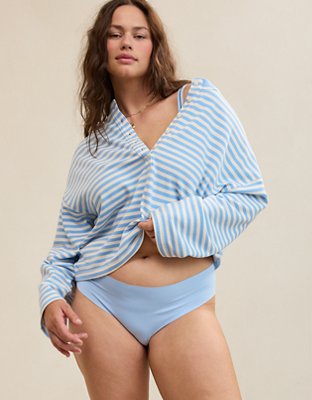 Superchill No Show Cotton Mid Rise Thong Underwear - Cloudy Blue