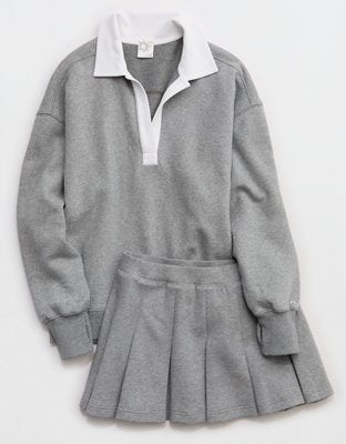 OFFLINE By Aerie ChillUp Cotton Pleated Skort - Dark Heather Gray