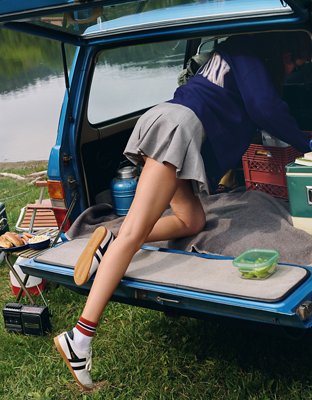 OFFLINE By Aerie ChillUp Cotton Pleated Skort - Dark Heather Gray