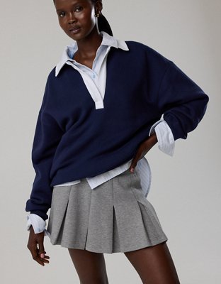 OFFLINE By Aerie ChillUp Cotton Pleated Skort - Dark Heather Gray
