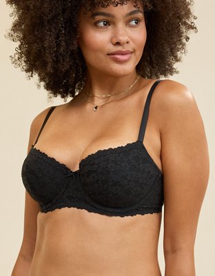 Show Off Vintage Lace Lightly Lined Balconette Bra - True Black